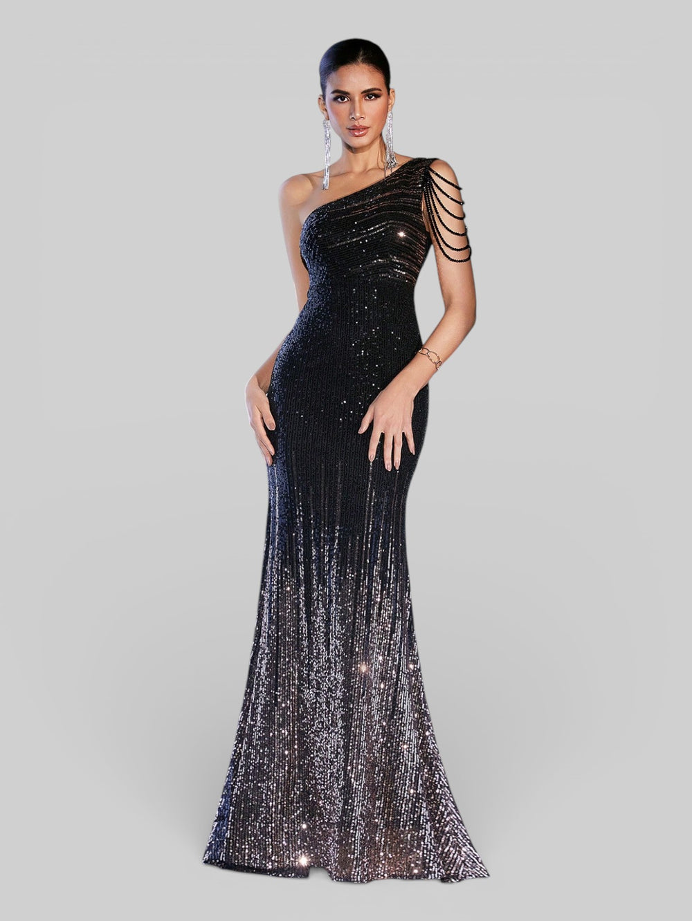 Vestido de Festa Nula Manga Paetê Boston