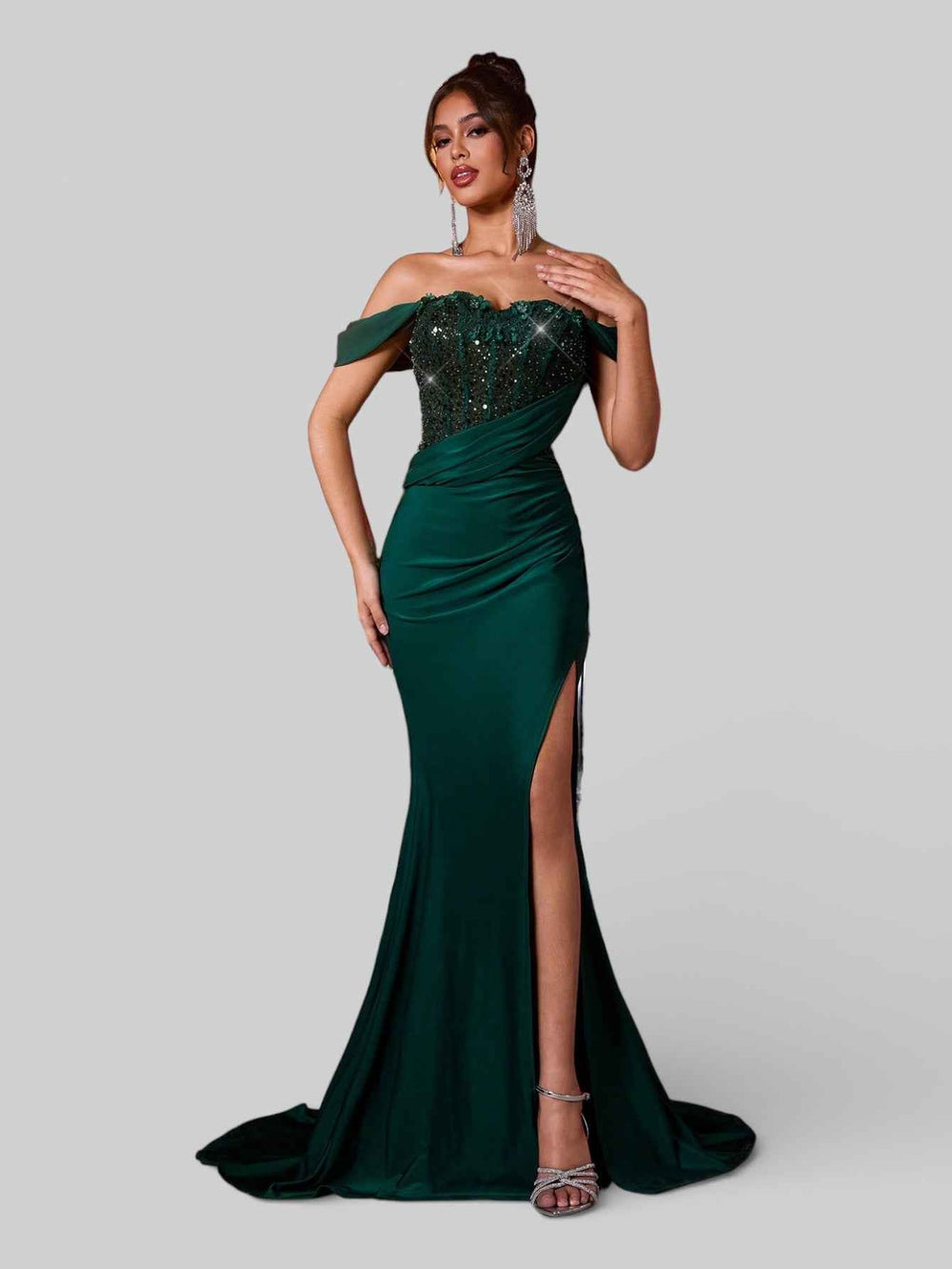 Vestido de Festa Longo Luxo Ombro a Ombro Lauriz