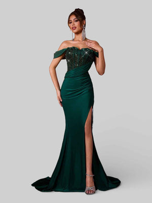 Vestido de Festa Longo Luxo Ombro a Ombro Lauriz