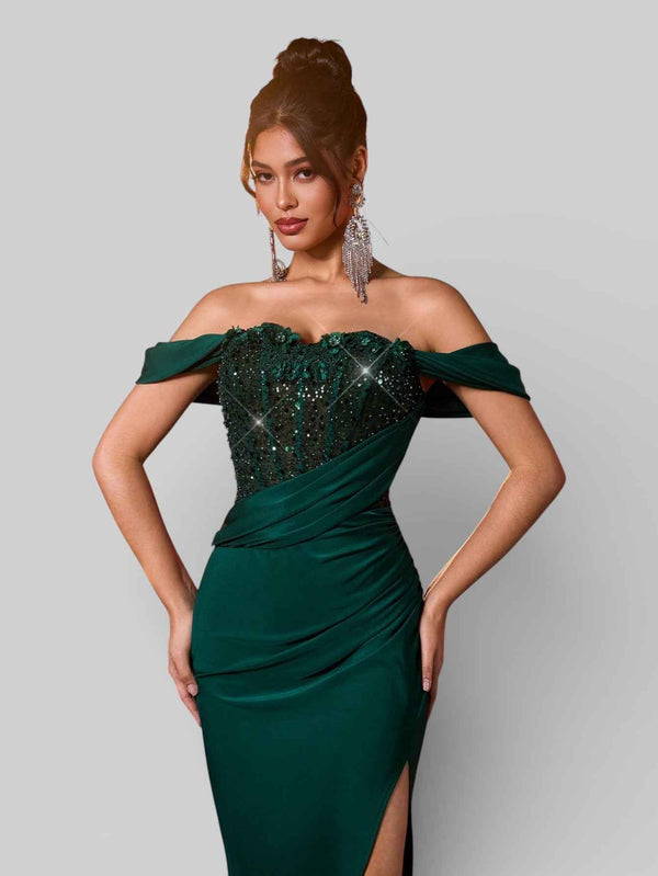 Vestido de Festa Longo Luxo Ombro a Ombro Lauriz