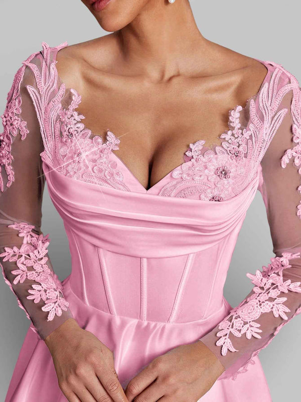 Vestido de Festa Luxo Bordado com Renda Aurea Dress
