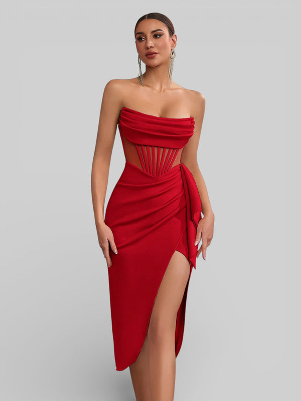 Vestido de Festa Midi Tomara que Caia Assimétrico Dafiny - Aurea Dress