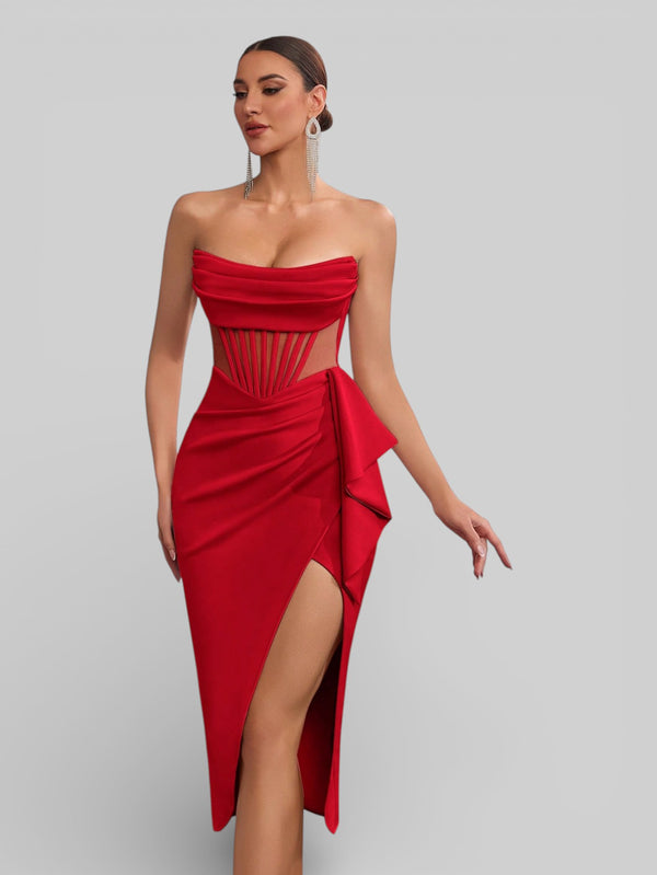 Vestido de Festa Midi Tomara que Caia Assimétrico Dafiny - Aurea Dress