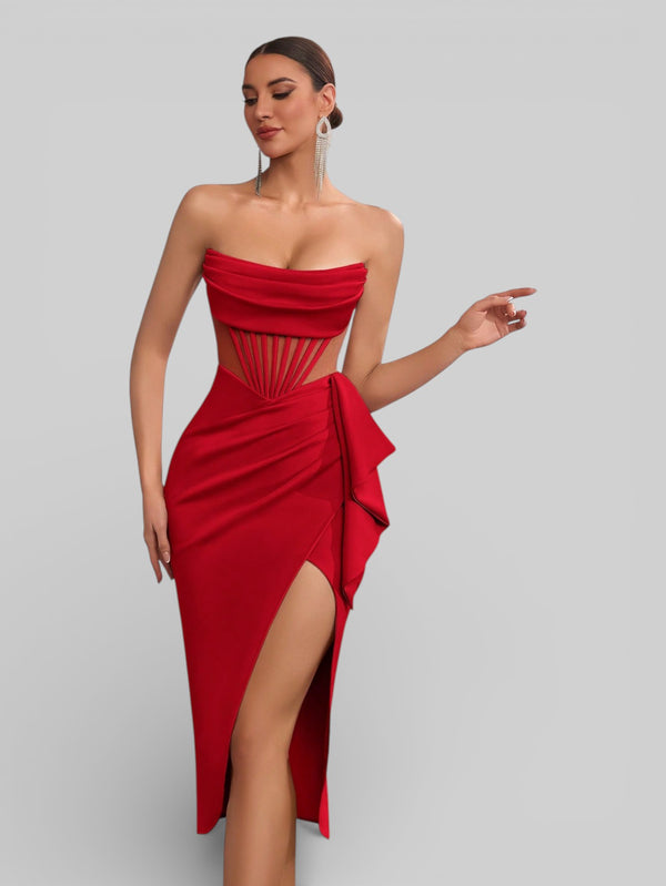 Vestido de Festa Midi Tomara que Caia Assimétrico Dafiny - Aurea Dress