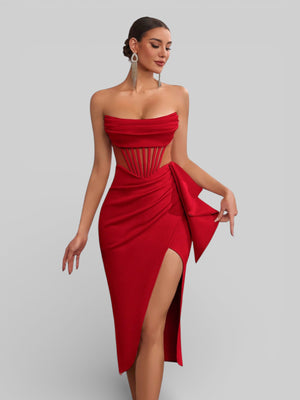 Vestido de Festa Midi Tomara que Caia Assimétrico Dafiny - Aurea Dress