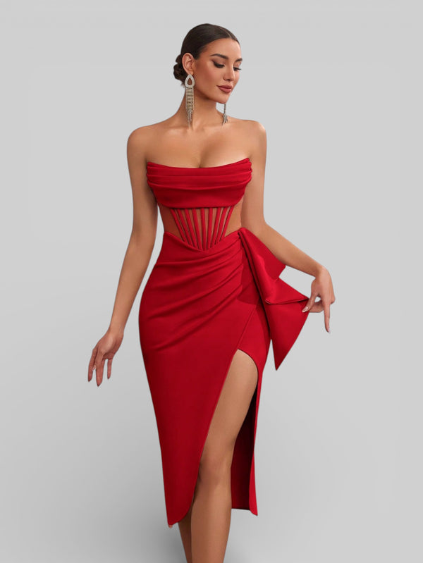 Vestido de Festa Midi Tomara que Caia Assimétrico Dafiny - Aurea Dress