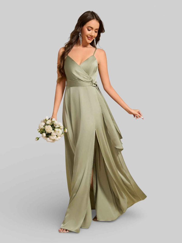 Vestido de Festa Alças Finas com Fenda Clemer