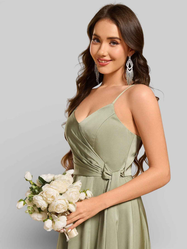Vestido de Festa Alças Finas com Fenda Clemer