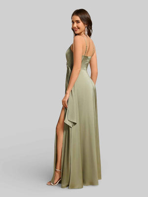 Vestido de Festa Alças Finas com Fenda Clemer