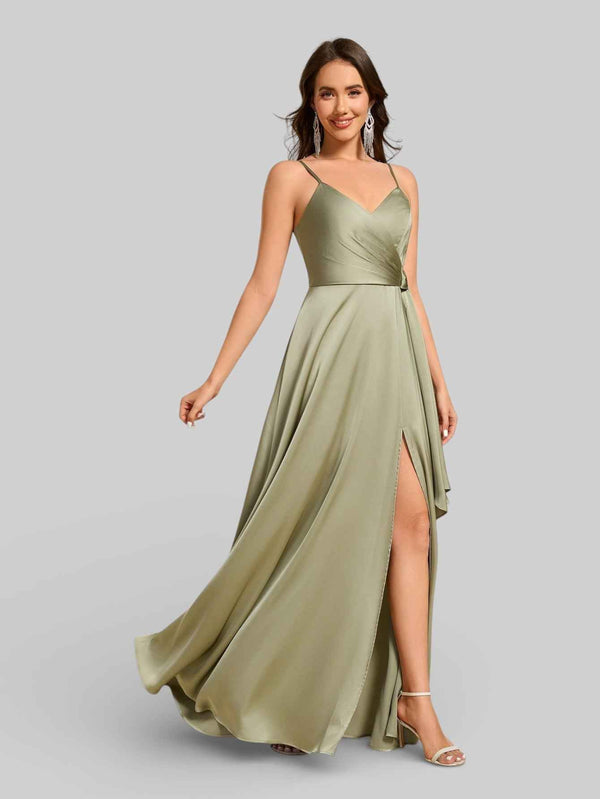 Vestido de Festa Alças Finas com Fenda Clemer