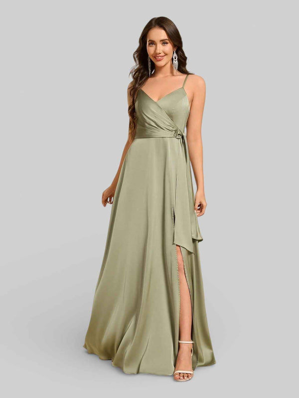 Vestido de Festa Alças Finas com Fenda Clemer
