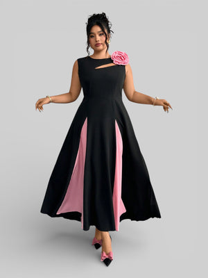 Vestido de Festa Longo Preto e Rosa Elenice - Aurea Dress