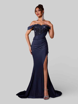 Vestido de Festa Longo Luxo Ombro a Ombro Lauriz