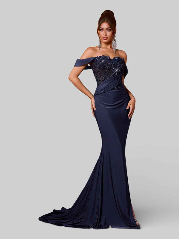 Vestido de Festa Longo Luxo Ombro a Ombro Lauriz