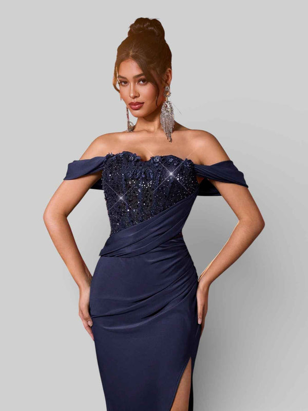 Vestido de Festa Longo Luxo Ombro a Ombro Lauriz