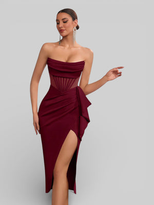 Vestido de Festa Midi Tomara que Caia Assimétrico Dafiny - Aurea Dress