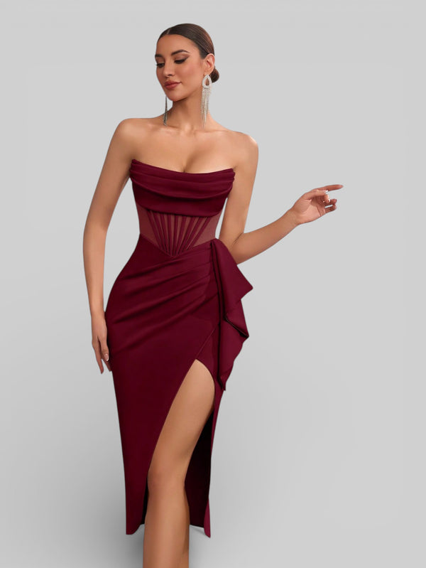Vestido de Festa Midi Tomara que Caia Assimétrico Dafiny - Aurea Dress