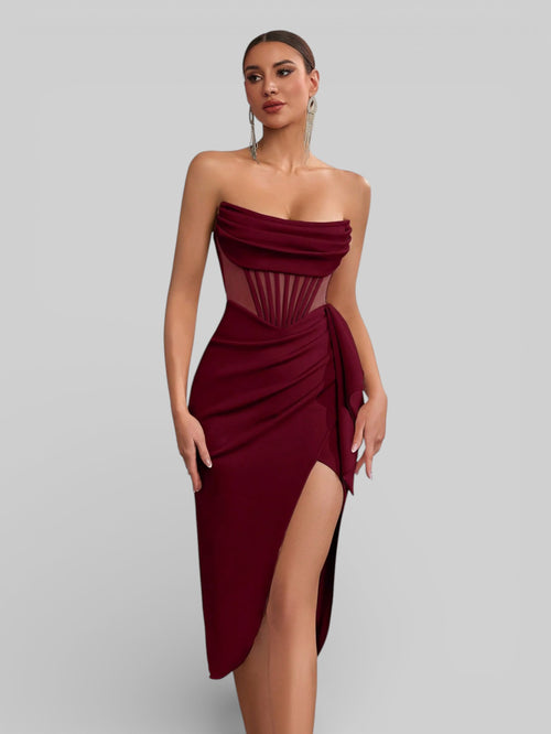 Vestido de Festa Midi Tomara que Caia Assimétrico Dafiny - Aurea Dress