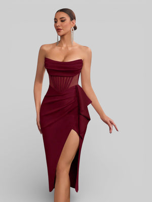Vestido de Festa Midi Tomara que Caia Assimétrico Dafiny - Aurea Dress