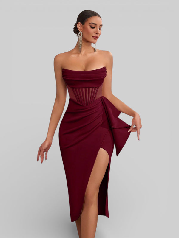Vestido de Festa Midi Tomara que Caia Assimétrico Dafiny - Aurea Dress