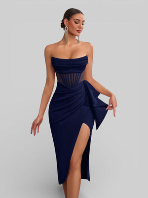 Vestido de Festa Midi Tomara que Caia Assimétrico Dafiny - Aurea Dress