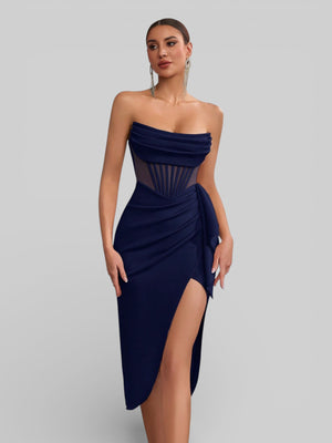 Vestido de Festa Midi Tomara que Caia Assimétrico Dafiny - Aurea Dress