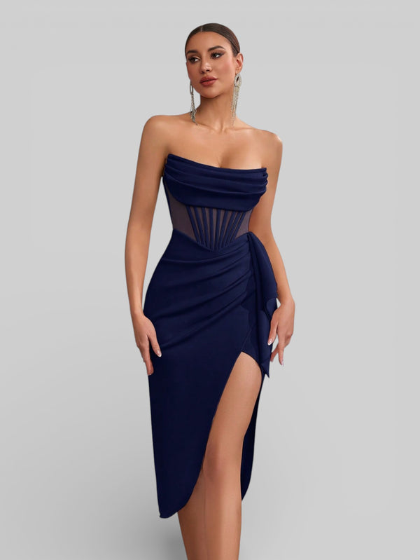 Vestido de Festa Midi Tomara que Caia Assimétrico Dafiny - Aurea Dress