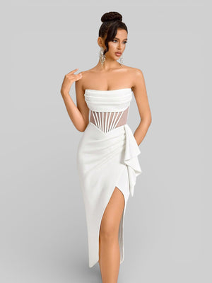 Vestido de Festa Midi Tomara que Caia Assimétrico Dafiny - Aurea Dress
