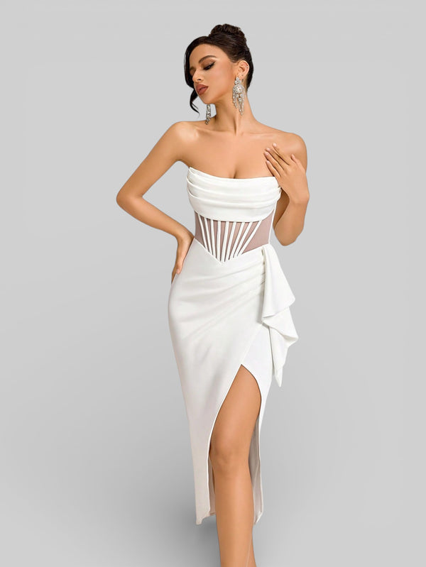 Vestido de Festa Midi Tomara que Caia Assimétrico Dafiny - Aurea Dress