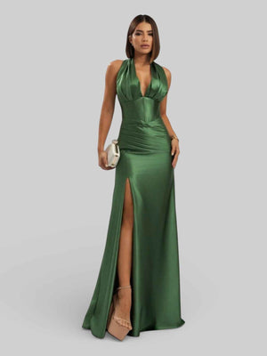Vestido de Festa Acetinado com Fenda Vellar
