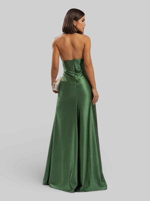 Vestido de Festa Acetinado com Fenda Vellar