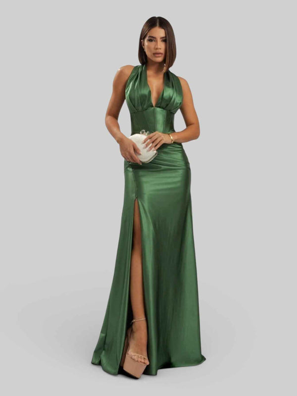 Vestido de Festa Acetinado com Fenda Vellar