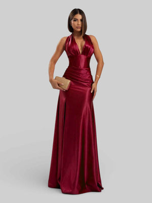 Vestido de Festa Acetinado com Fenda Vellar