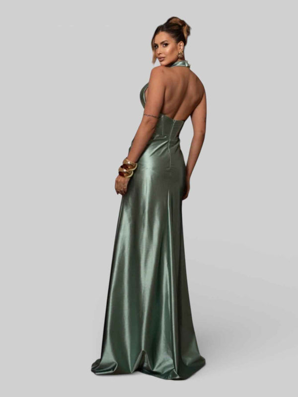 Vestido de Festa Acetinado com Fenda Vellar