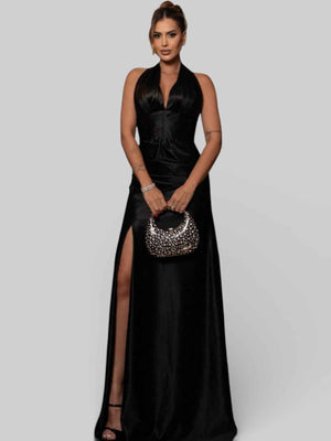 Vestido de Festa Acetinado com Fenda Vellar