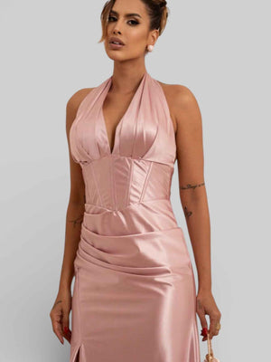 Vestido de Festa Acetinado com Fenda Vellar