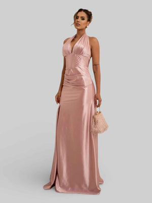 Vestido de Festa Acetinado com Fenda Vellar