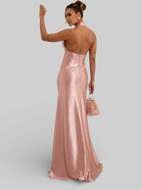 Vestido de Festa Acetinado com Fenda Vellar