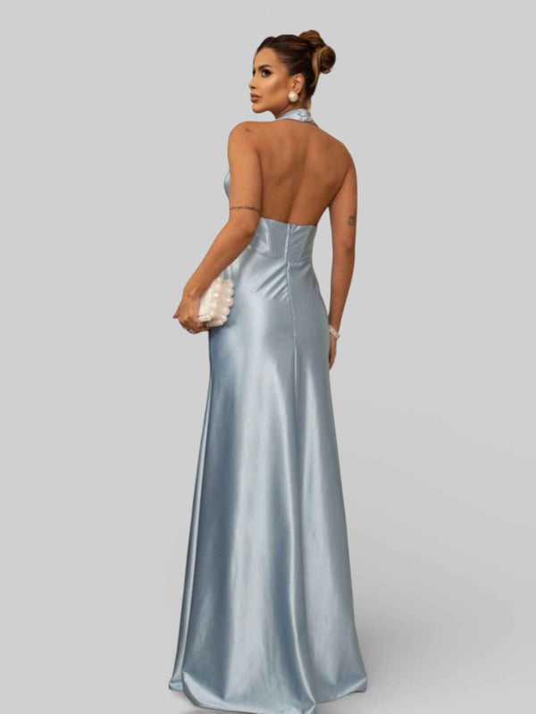 Vestido de Festa Acetinado com Fenda Vellar