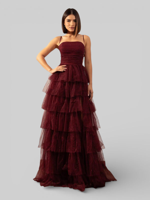 Vestido de Festa Longo com Brilho em Camadas Dublin - Aurea Dress