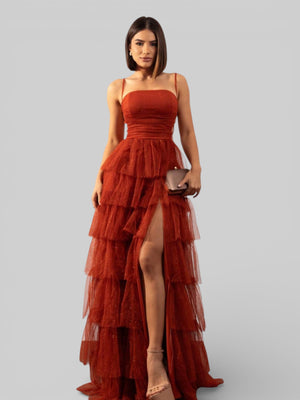 Vestido de Festa Longo com Brilho em Camadas Dublin - Aurea Dress