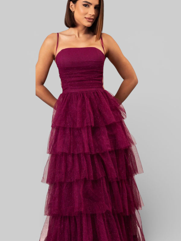 Vestido de Festa Longo com Brilho em Camadas Dublin - Aurea Dress