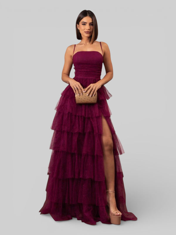 Vestido de Festa Longo com Brilho em Camadas Dublin - Aurea Dress