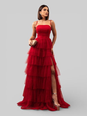 Vestido de Festa Longo com Brilho em Camadas Dublin - Aurea Dress