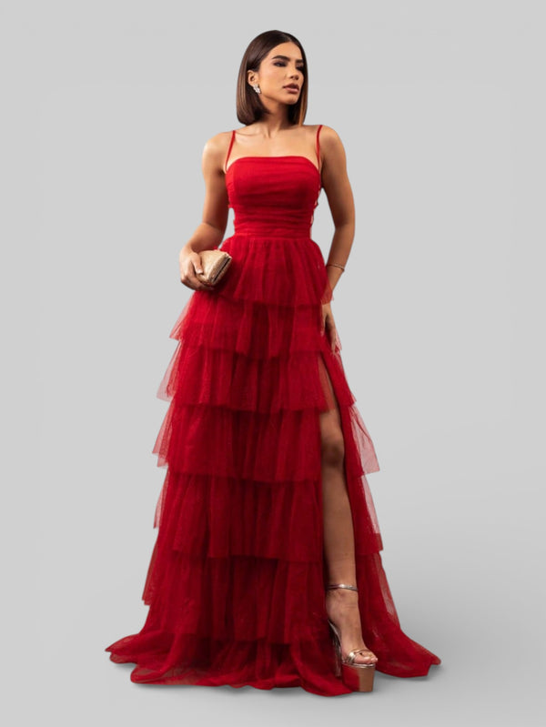 Vestido de Festa Longo com Brilho em Camadas Dublin - Aurea Dress