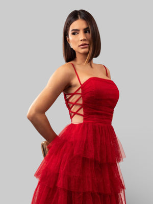 Vestido de Festa Longo com Brilho em Camadas Dublin - Aurea Dress