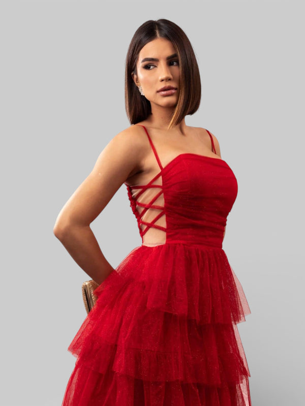 Vestido de Festa Longo com Brilho em Camadas Dublin - Aurea Dress