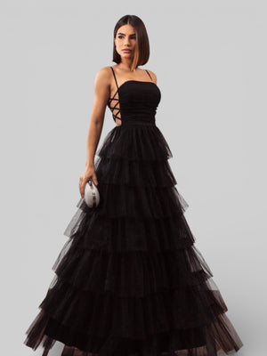 Vestido de Festa Longo com Brilho em Camadas Dublin - Aurea Dress