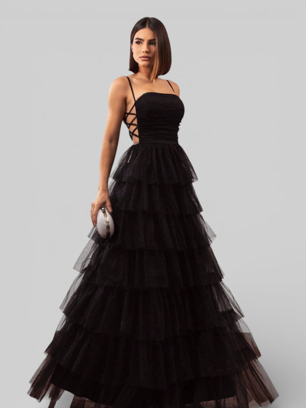 Vestido de Festa Longo com Brilho em Camadas Dublin - Aurea Dress