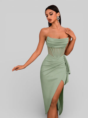 Vestido de Festa Midi Tomara que Caia Assimétrico Dafiny - Aurea Dress